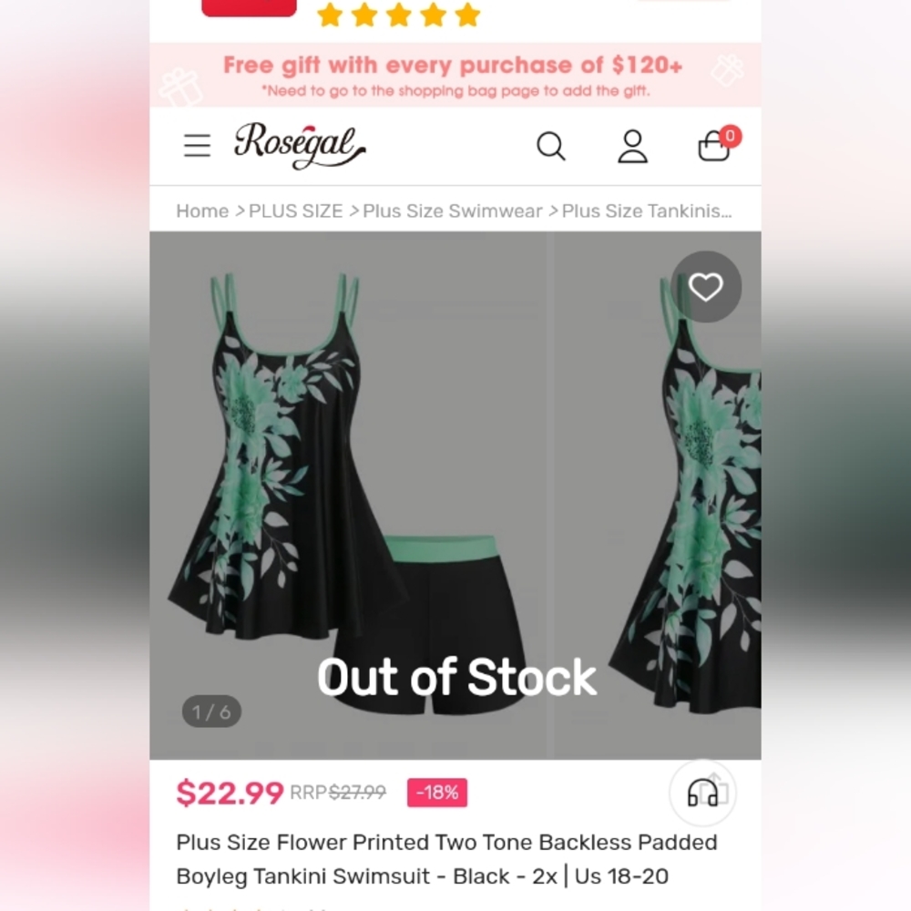 New Flower Printed Two Tone Backless Padded Boyleg Tankini Swimsuit
